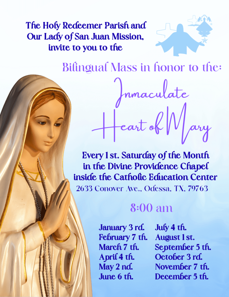 First Saturday of the month masses for 2026